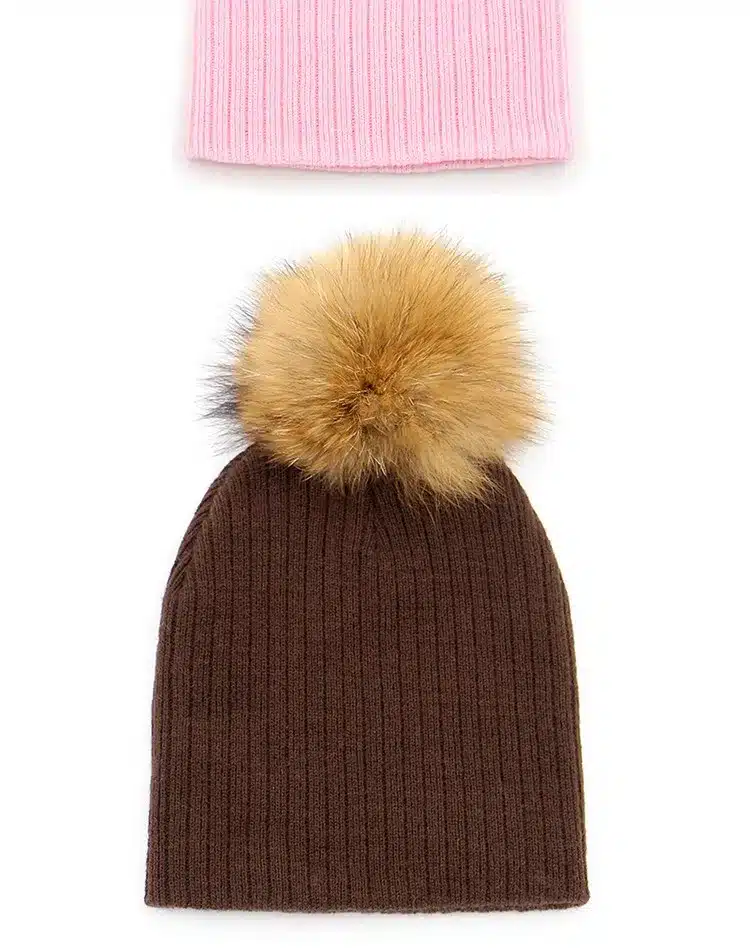 2016 Winter Girls Boys Fur Pom Pom Beanies Hats Cotton Beanies Cap For Baby Lovely Winter Knitted Hats With Fur PomPom Hats Kids 9