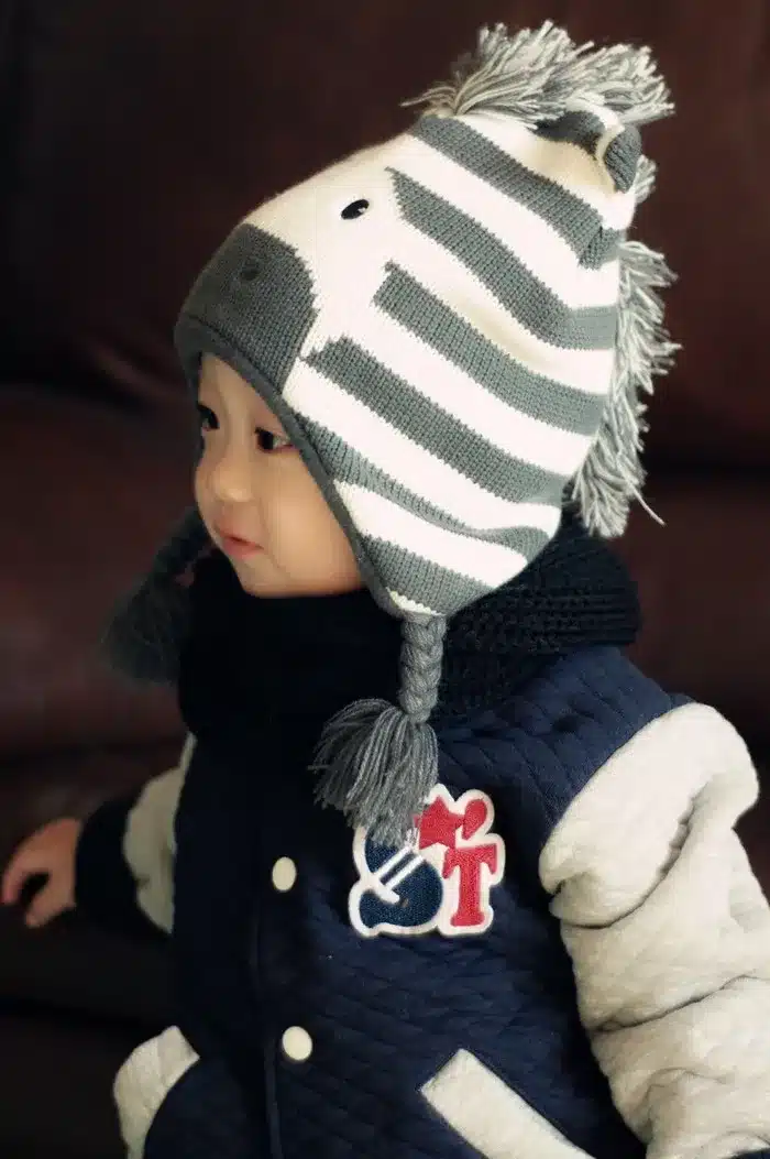 Baby Boys Winter Warm Hats Cartoon Zebra Pattern Caps Kids Knitted Caps Ear Flaps Beanies Children's Girls Cute Animal Sckullies 9