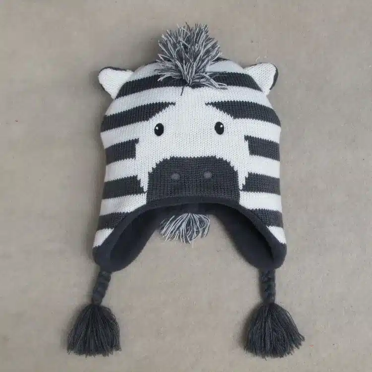 Baby Boys Winter Warm Hats Cartoon Zebra Pattern Caps Kids Knitted Caps Ear Flaps Beanies Children's Girls Cute Animal Sckullies 10