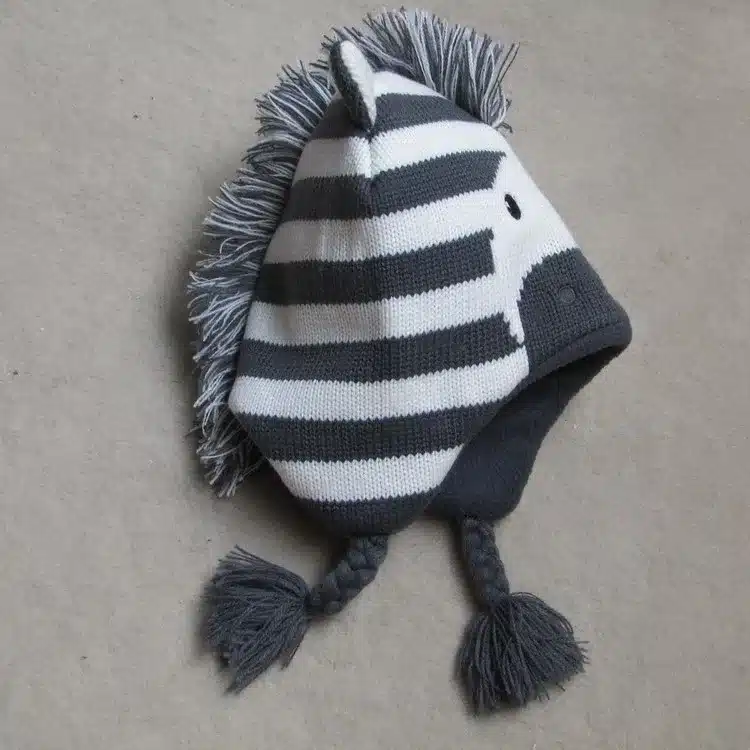 Baby Boys Winter Warm Hats Cartoon Zebra Pattern Caps Kids Knitted Caps Ear Flaps Beanies Children's Girls Cute Animal Sckullies 11