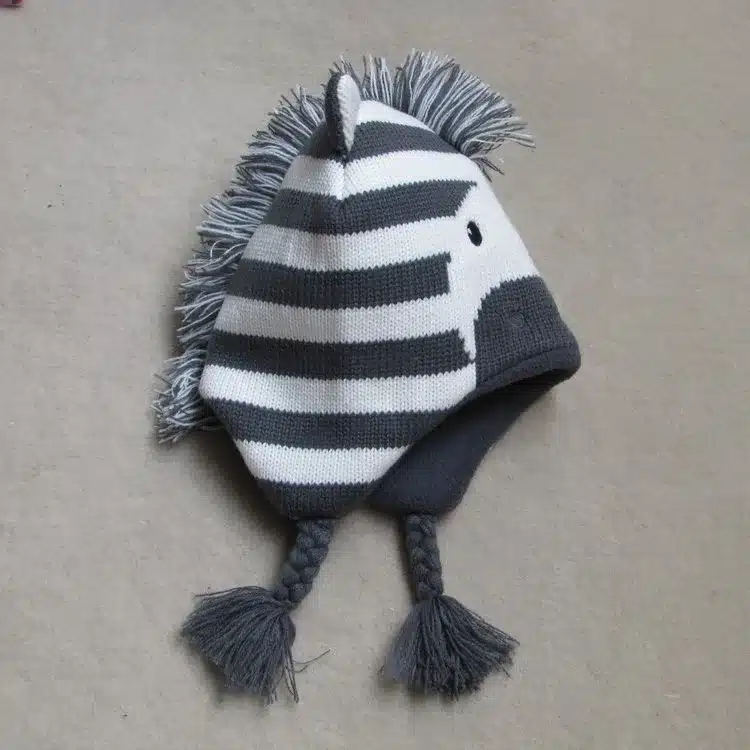 Baby Boys Winter Warm Hats Cartoon Zebra Pattern Caps Kids Knitted Caps Ear Flaps Beanies Children's Girls Cute Animal Sckullies 15