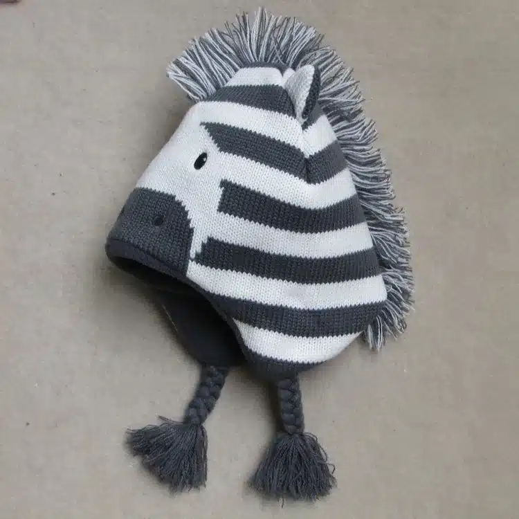 Baby Boys Winter Warm Hats Cartoon Zebra Pattern Caps Kids Knitted Caps Ear Flaps Beanies Children's Girls Cute Animal Sckullies 17