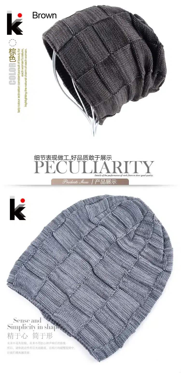 2017 Winter beanie cap boy beanies hats for men knitted wool hat bone skullies men casual bonnet warm plaid caps gorro masculino 14