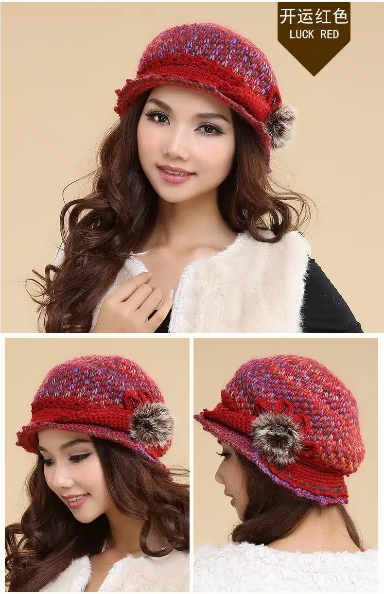 Charles Perra Women Hats Winter Thicken Double Layer Thermal Knitted Hat Handmade Elegant Lady Casual Wool Cap Beanies 3538 15