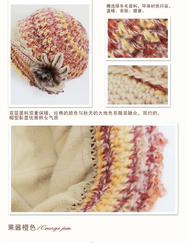 Charles Perra Women Hats Winter Thicken Double Layer Thermal Knitted Hat Handmade Elegant Lady Casual Wool Cap Beanies 3538 22