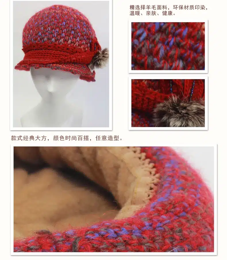 Charles Perra Women Hats Winter Thicken Double Layer Thermal Knitted Hat Handmade Elegant Lady Casual Wool Cap Beanies 3538 24