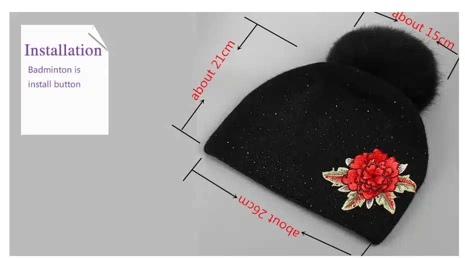 Xthree winter hat for women wool knitted hat Female beanie cap embroidery real mink fur pom pom girl Skullie hat 3