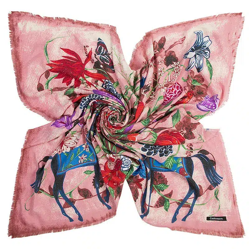 [POBING] Luxury Brand Winter Scarf Cashmere Wool Square Scarf Spain Horse Rose Flower Print NecKerchief Women Shawls Wrap Hijab 18