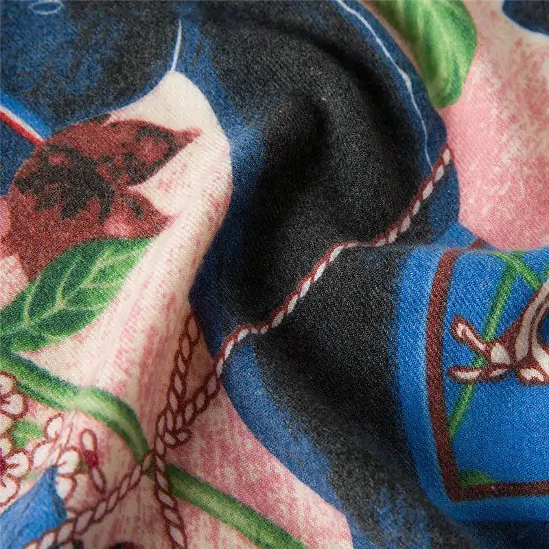 [POBING] Luxury Brand Winter Scarf Cashmere Wool Square Scarf Spain Horse Rose Flower Print NecKerchief Women Shawls Wrap Hijab 27