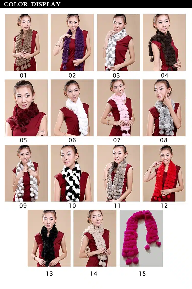 Women Genuine Fur Scarf Winter Real Rex Rabbit fur Balls Scarves Russia Cute Female Fashion 2017 Warm Fur Scarf Colourful 9