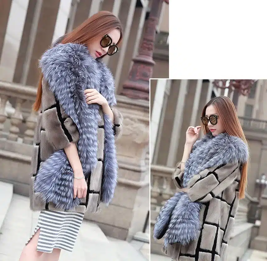 YCFUR Brand Design Fashion Women Scarves Winter Stripes Silver Fox Fur Scarf Female Winter Wraps Scarves Collars Ladies 12