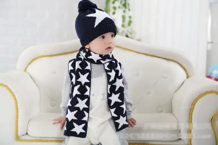 Winter Warm Kids Scarf Hat Gloves Sets Baby Boys Knitted Caps Pom Poms Ball Star Children's Thicken Caps Beanies Mittens set 10