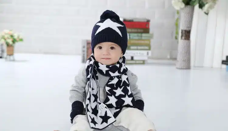 Winter Warm Kids Scarf Hat Gloves Sets Baby Boys Knitted Caps Pom Poms Ball Star Children's Thicken Caps Beanies Mittens set 11