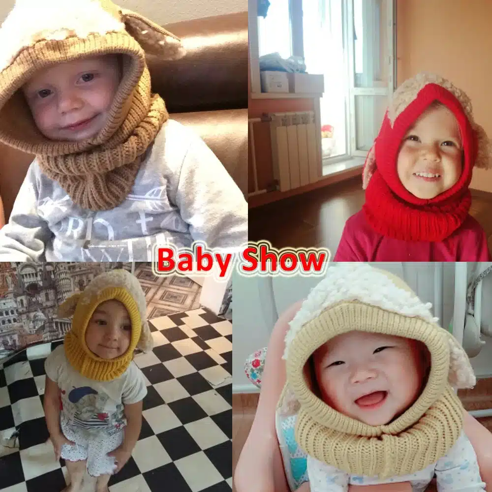 Children's Winter Baby Hat Hats For Girls Kids Children Boys Rabbit Long Ear Bonnet Cap Soft Crochet Baby Caps Hat with Scarf 12