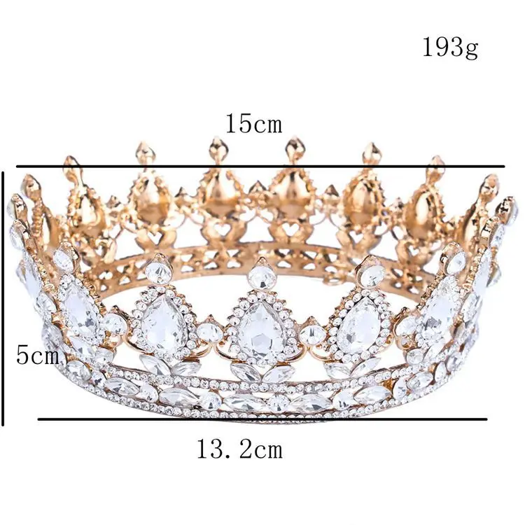 Vintage Baroque Queen King Bride Tiara Crown For Women Headdress Prom Bridal Wedding Tiaras and Crowns Hair Jewelry Accessories 12