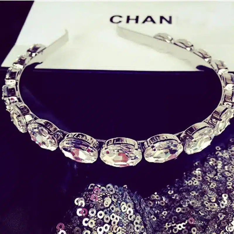 Fashion Trendy Chic Silver Color Clear Crystal Headband Women Rhinestone Hairband Luxury Bridal Baroque Hair Jewelry For Women 8
