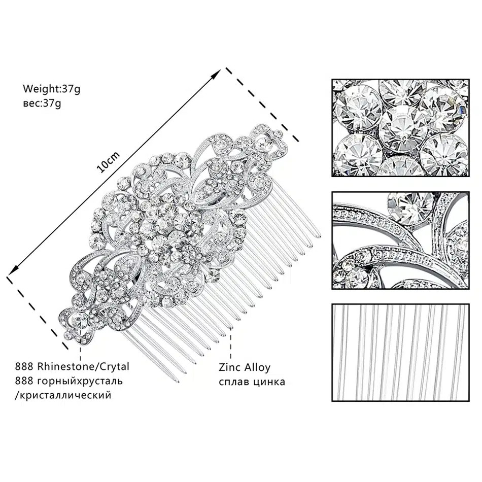 Minmin Floral Crystal Hair Combs Wedding Hair Accessories Hair Jewelry for Women Bridal Hairpins Tiara for Brides FS069 21
