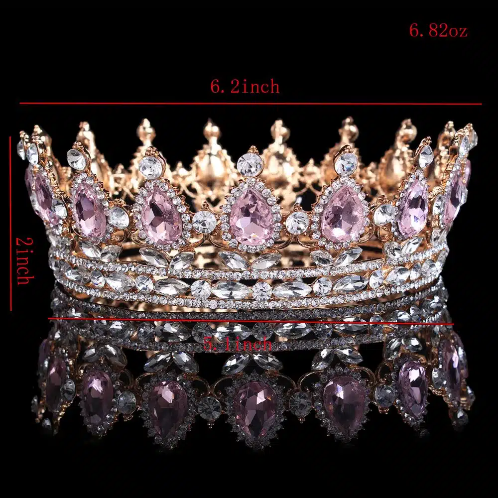 Hot sale New Fashion Elegant Pink Crystal Bridal crown classic Gold Tiaras for Women Wedding hair jewelry accessories 9