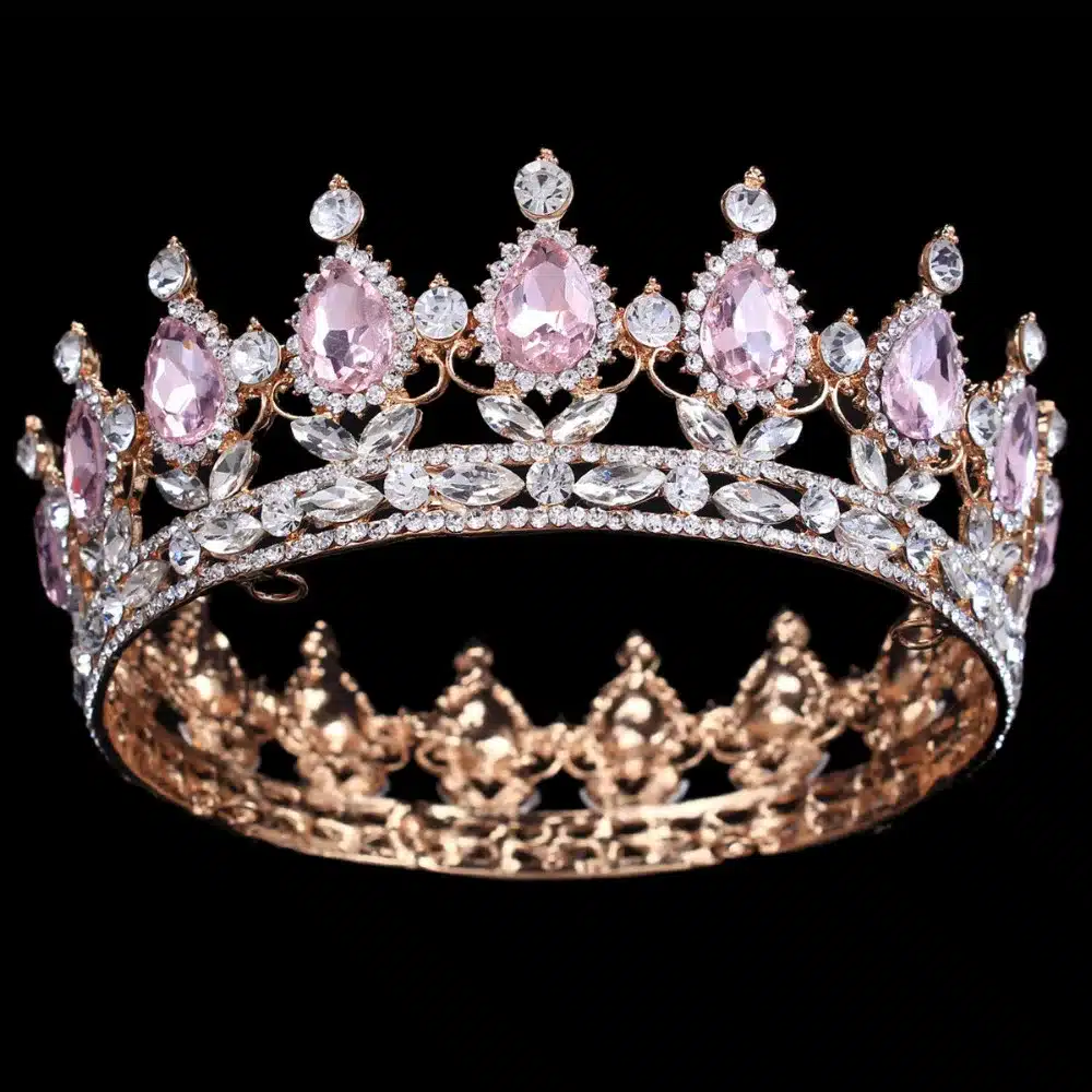 Hot sale New Fashion Elegant Pink Crystal Bridal crown classic Gold Tiaras for Women Wedding hair jewelry accessories 10