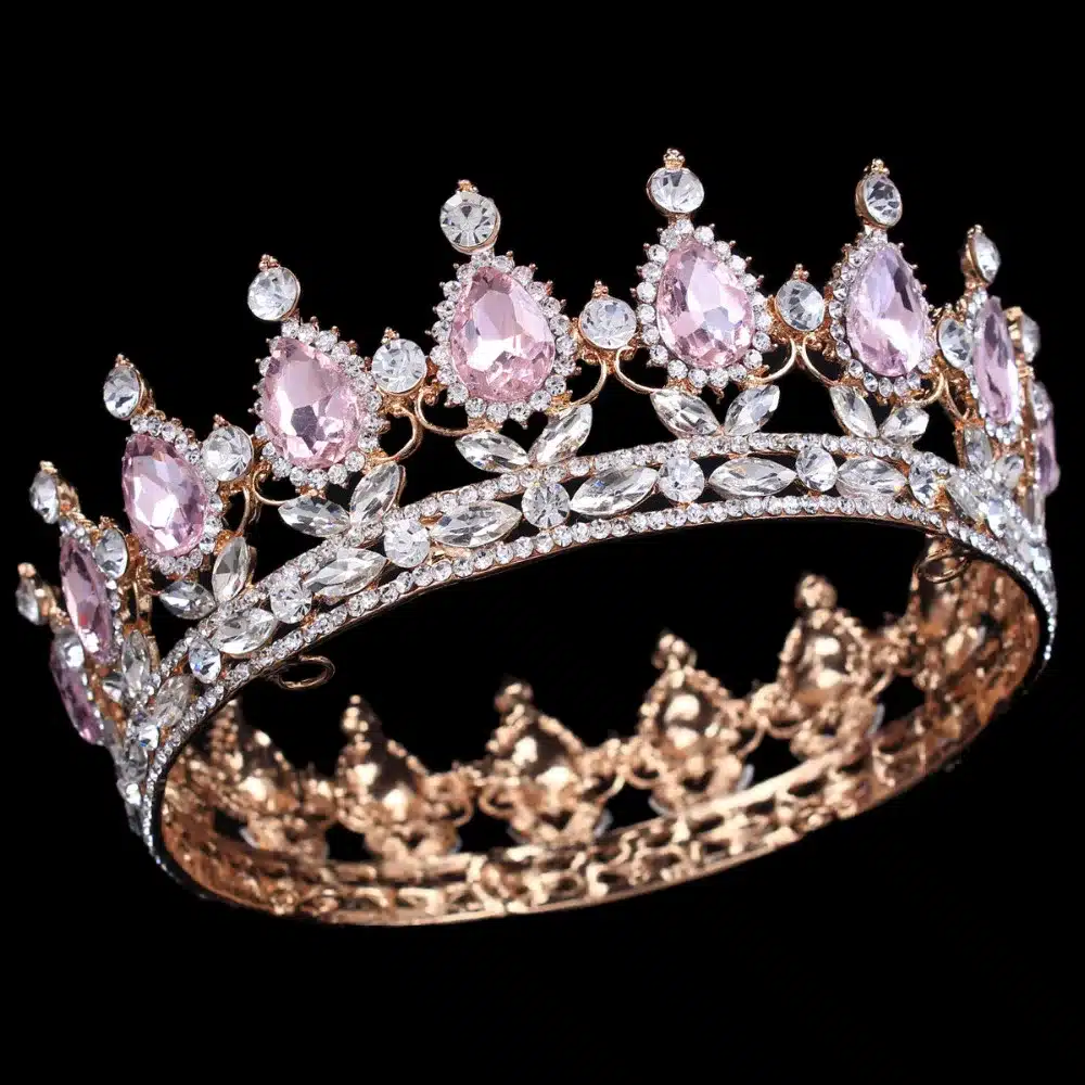 Hot sale New Fashion Elegant Pink Crystal Bridal crown classic Gold Tiaras for Women Wedding hair jewelry accessories 11