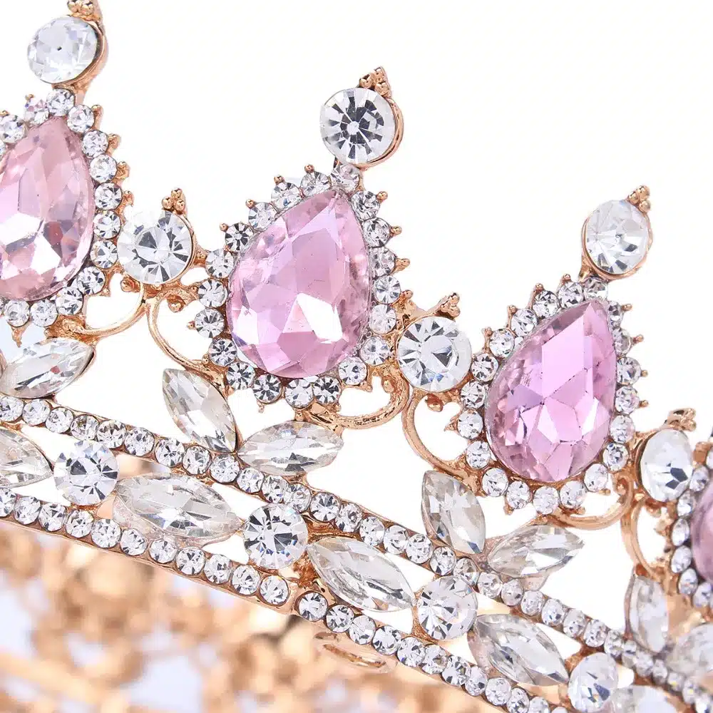 Hot sale New Fashion Elegant Pink Crystal Bridal crown classic Gold Tiaras for Women Wedding hair jewelry accessories 16