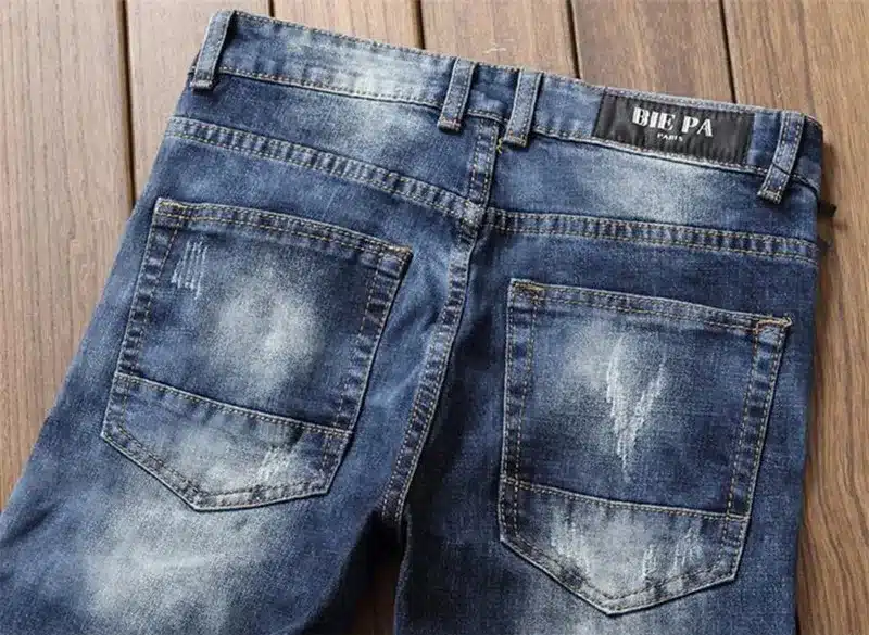 Biepa New Fashion Men's Ripped Biker Jeans Pleated Distressed Motorcycle Denim Trousers For Male Knee Zipper Slim Fit Straight 13