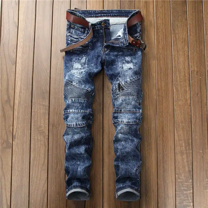 Biepa Fashion Men's Distressed Motocycle Denim Pants Slim Fit Straight Snow Biker Jeans Trousers Washed Pleated Size 29-38 9