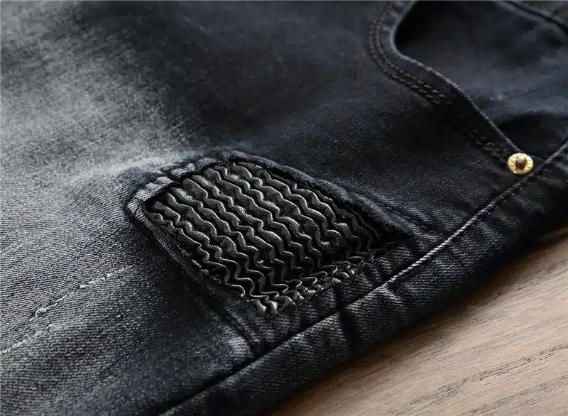 Biepa New Mens Biker Jeans Pants Knee Leather Patchwork Man Straight Motorcycle Denim Trousers Washed Fashion Design Size 29-38 11