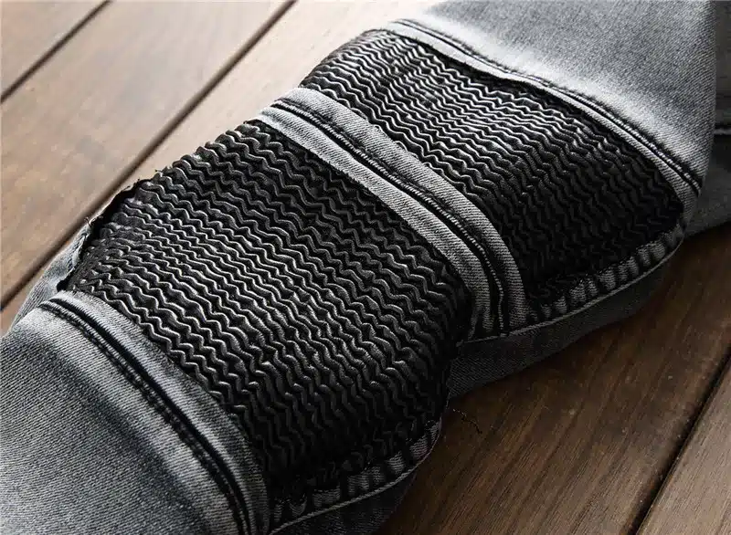 Biepa New Mens Biker Jeans Pants Knee Leather Patchwork Man Straight Motorcycle Denim Trousers Washed Fashion Design Size 29-38 12