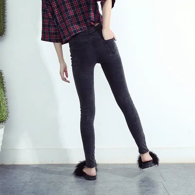 BIVIGAOS Women Jeans Leggings Casual Fashion Skinny Slim Washed Jeggings Thin High Elastic Denim Legging Pencil Pants For Women 32