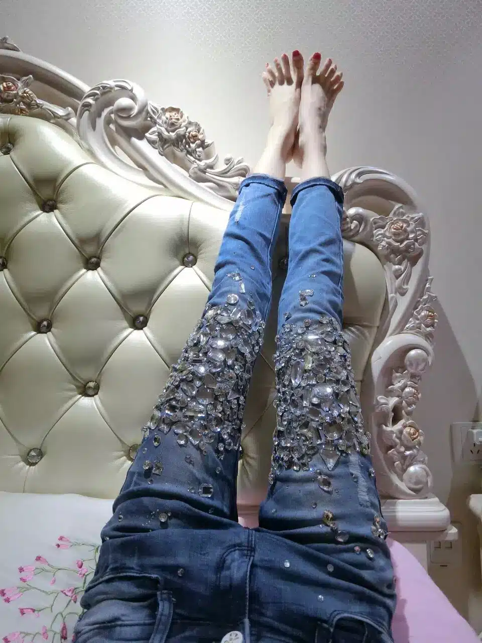 European station high waisted denim jeans womens holes diamond drilling hot stretch tight pencil jeans 9
