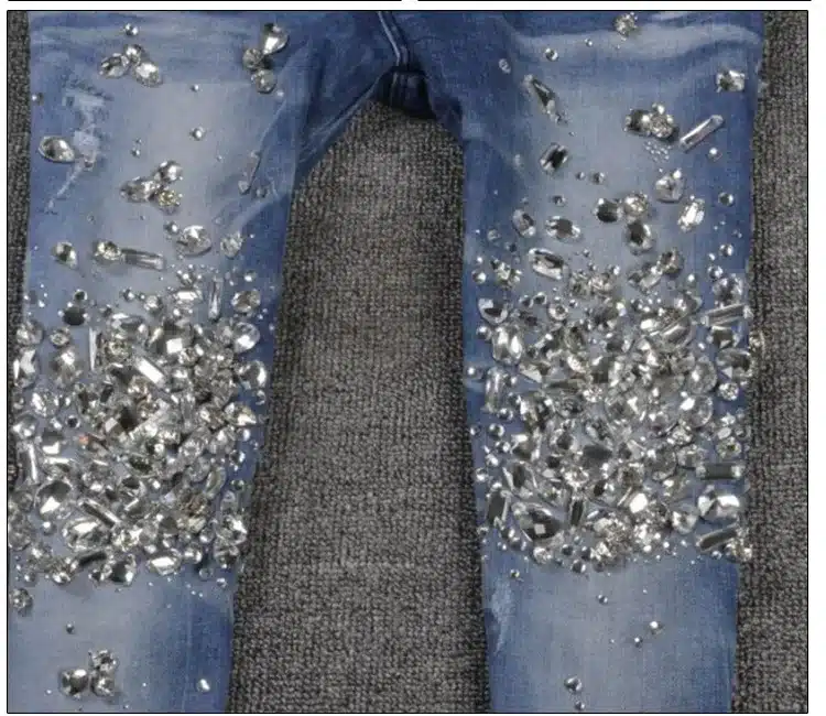 European station high waisted denim jeans womens holes diamond drilling hot stretch tight pencil jeans 13