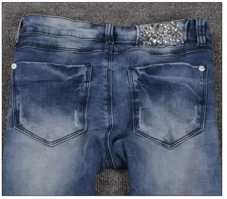 European station high waisted denim jeans womens holes diamond drilling hot stretch tight pencil jeans 17