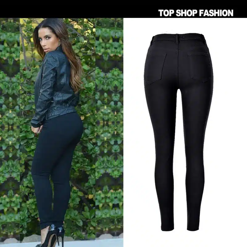 2016 High Quality Women High Waist Stretch Ripped Knees Jeans Skinny Denim Jean Pants Woman Black 8