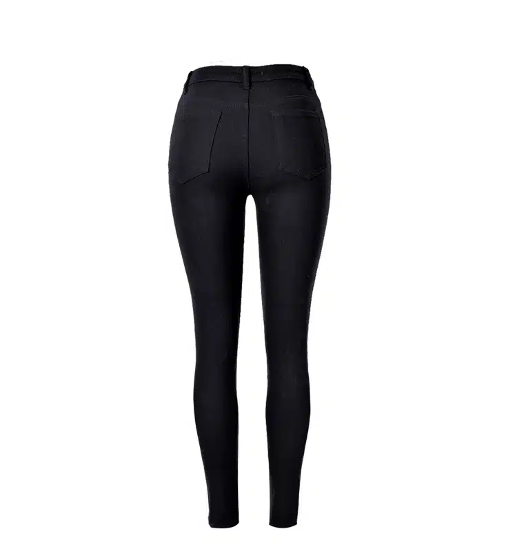 2016 High Quality Women High Waist Stretch Ripped Knees Jeans Skinny Denim Jean Pants Woman Black 14