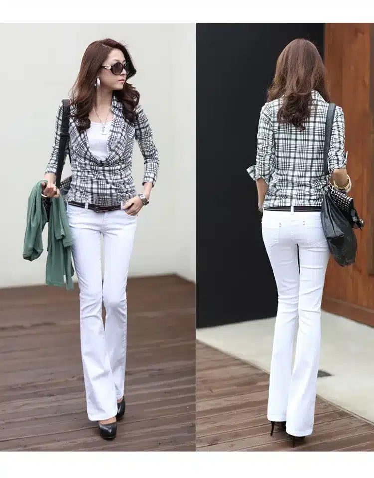 2017 Spring Autumn Flare Jeans Women OL Style Push Up Jeans Femme Skinny Women's Black White Jeans Fashion Bottom 11