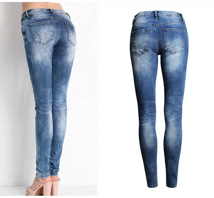 New 2016 Hot Fashion Ladies Cotton Denim Pants Blue Low Rise Skinny Distressed Washed Stretch Denim Jeans For Women Ripped Pants 14