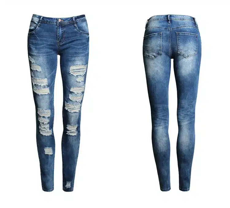 New 2016 Hot Fashion Ladies Cotton Denim Pants Blue Low Rise Skinny Distressed Washed Stretch Denim Jeans For Women Ripped Pants 15