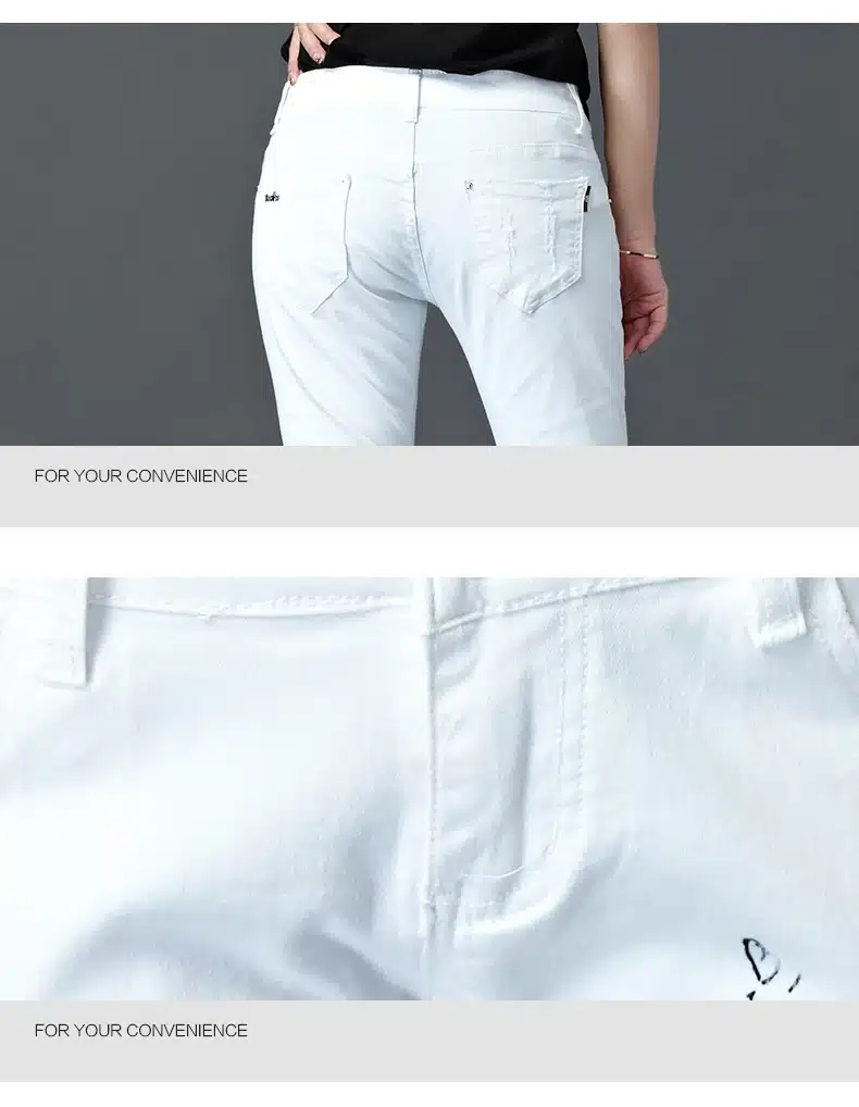 Dongdongta 2017 Summer New Jeans Women Girls Female Fashion Painted White Color Mid Waist Skinny Pencil Pants Full Length Jeans 15