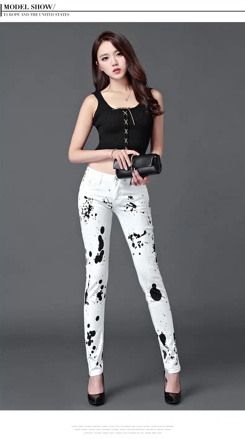 Dongdongta New Women Summer Jeans 2017 Original Design Full Length Painted Washed Skynny Pencil Pants Mid Waist Fashion Jeans 8