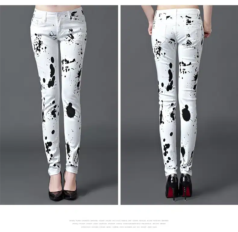 Dongdongta New Women Summer Jeans 2017 Original Design Full Length Painted Washed Skynny Pencil Pants Mid Waist Fashion Jeans 11