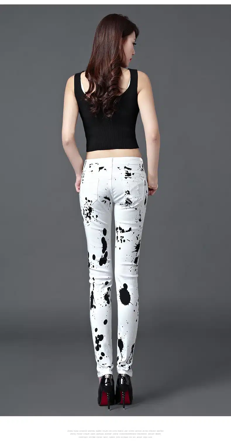 Dongdongta New Women Summer Jeans 2017 Original Design Full Length Painted Washed Skynny Pencil Pants Mid Waist Fashion Jeans 12