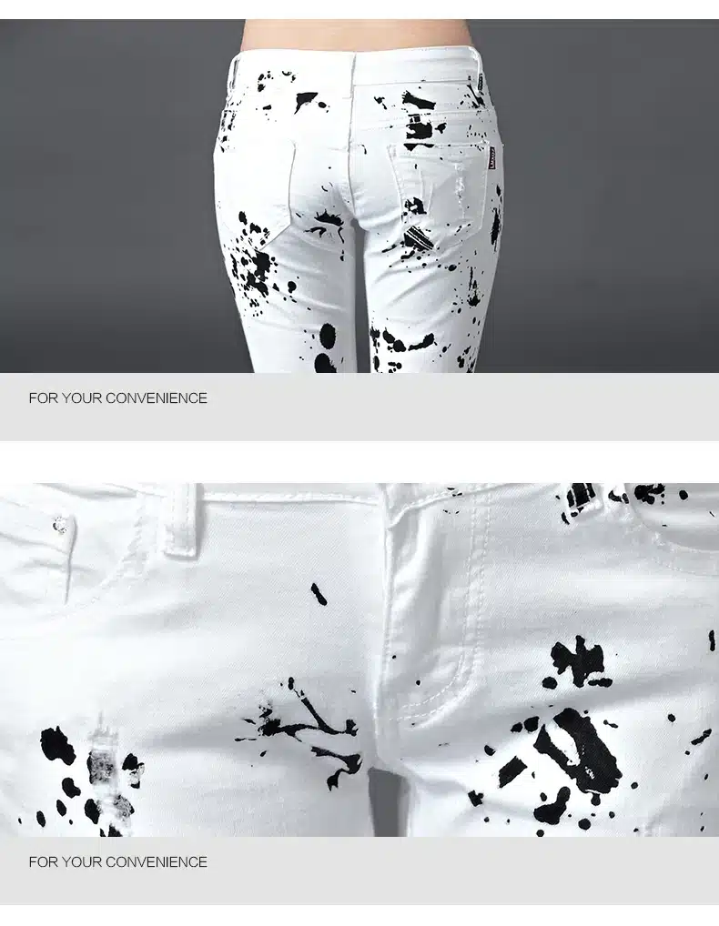 Dongdongta New Women Summer Jeans 2017 Original Design Full Length Painted Washed Skynny Pencil Pants Mid Waist Fashion Jeans 14