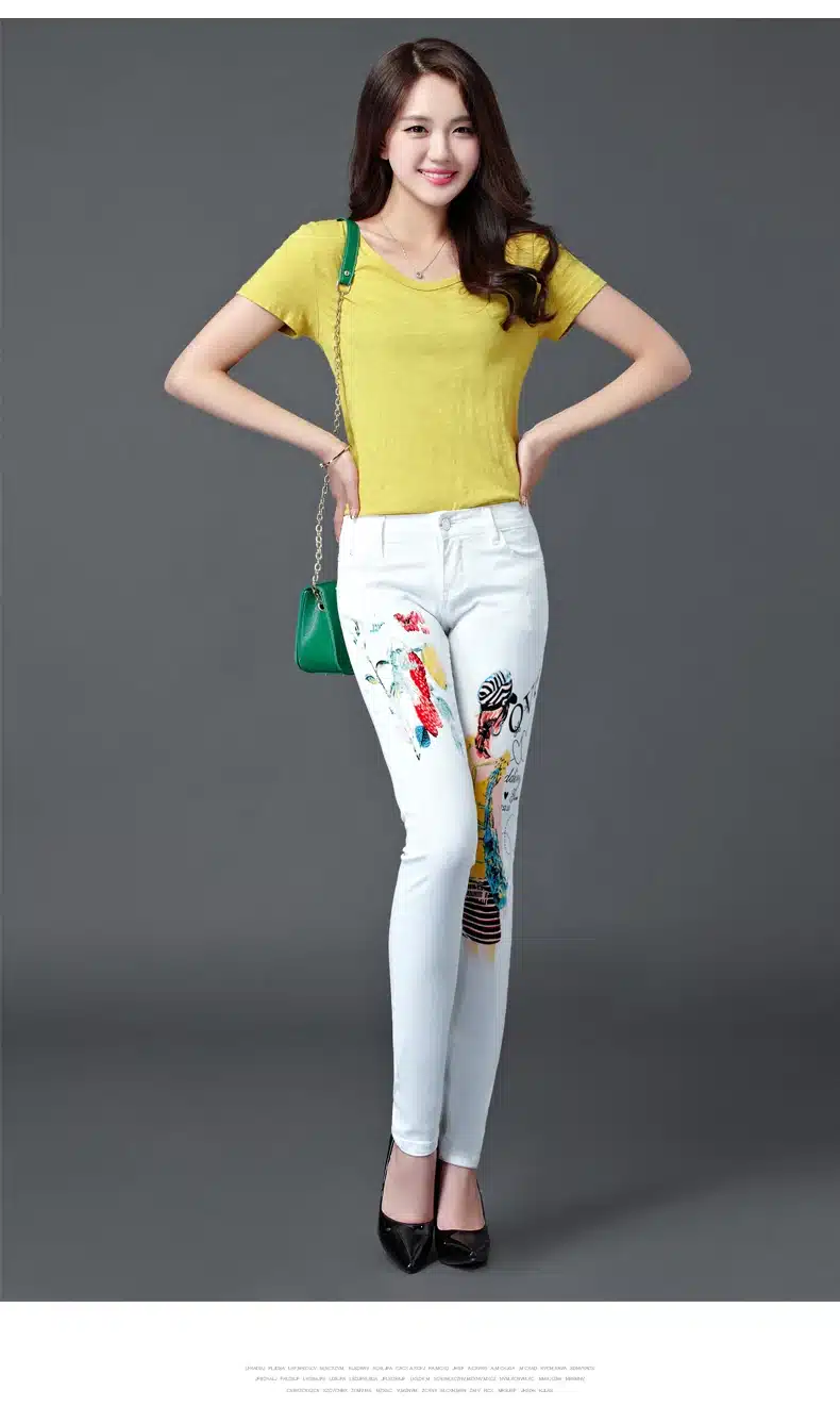 Dongdongta New Women Girls Jeans 2017 Original Design White Color Fashion Skinny Pencil Pants Mid Waist Full Length Cotton Jeans 10