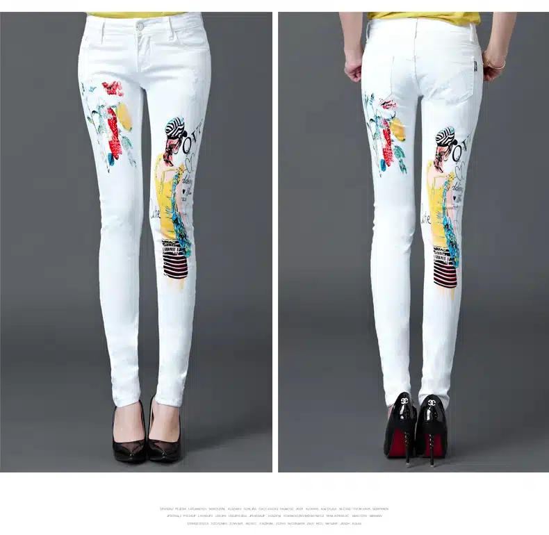 Dongdongta New Women Girls Jeans 2017 Original Design White Color Fashion Skinny Pencil Pants Mid Waist Full Length Cotton Jeans 11