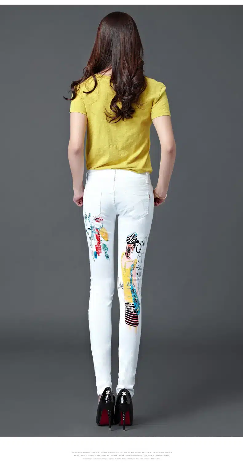 Dongdongta New Women Girls Jeans 2017 Original Design White Color Fashion Skinny Pencil Pants Mid Waist Full Length Cotton Jeans 12