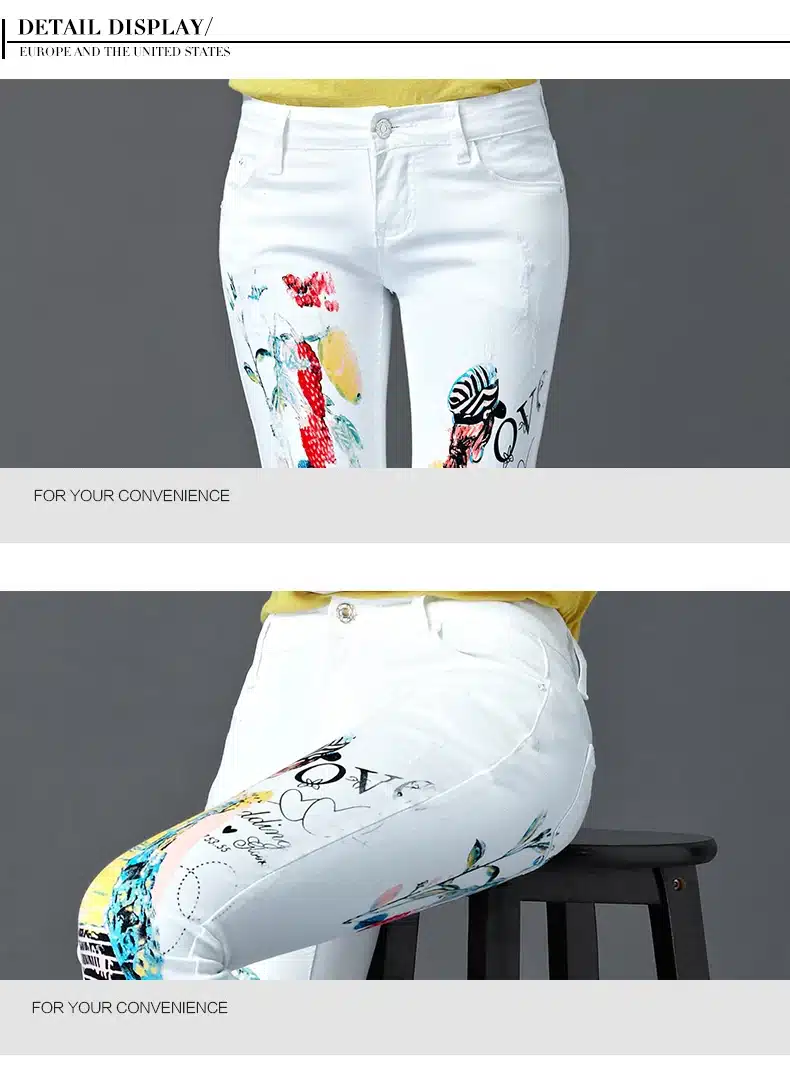 Dongdongta New Women Girls Jeans 2017 Original Design White Color Fashion Skinny Pencil Pants Mid Waist Full Length Cotton Jeans 13