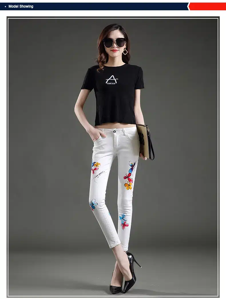 Dongdongta Young Women Girls 2017 New Jeans Pencil Pants Original Design Fashion Ankle-Length Pants Skinny Summer White Jeans 8