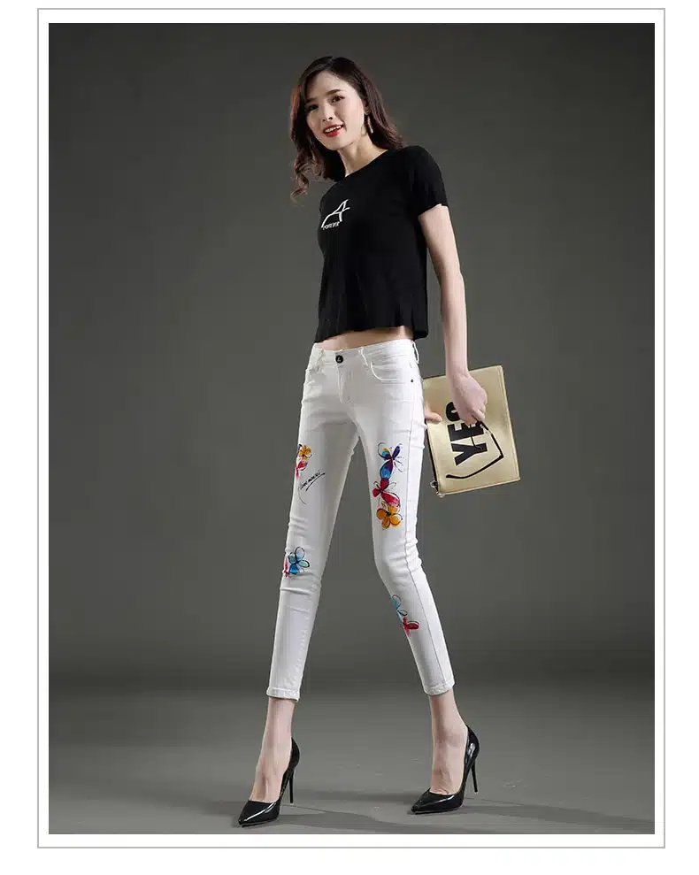 Dongdongta Young Women Girls 2017 New Jeans Pencil Pants Original Design Fashion Ankle-Length Pants Skinny Summer White Jeans 9