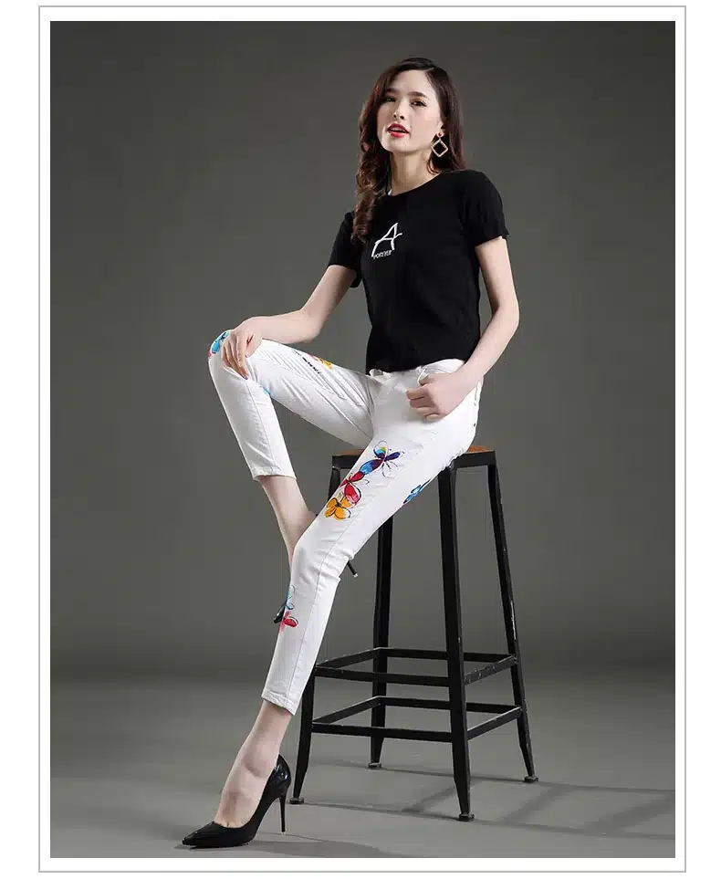 Dongdongta Young Women Girls 2017 New Jeans Pencil Pants Original Design Fashion Ankle-Length Pants Skinny Summer White Jeans 10